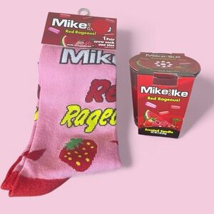 Mike and Ike Socks & Candle Set Crew OS Pink Red Candy Birthday Gift NEW NWT